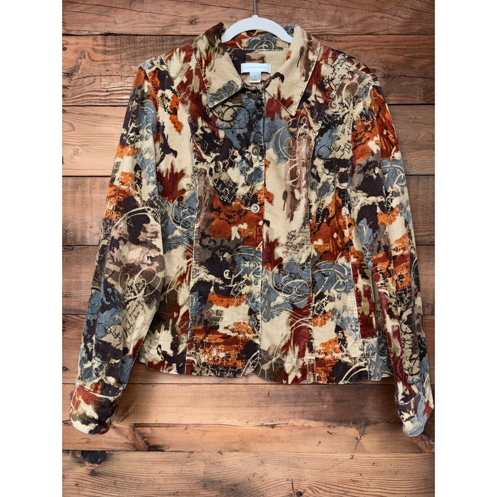 Christopher & Banks Corduroy Jacket Womens XL Abstract Print Button Front